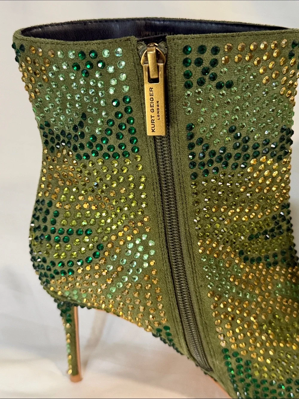 Kurt Geiger Green Crystal Embellished Pointed Ankle Boots